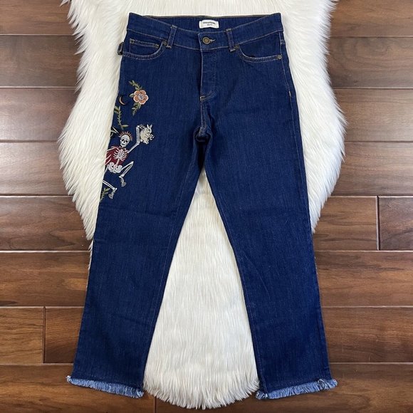 Zadig & Voltaire Women's Size 25 Skeleton Embroidered‎ Boy Fit Denim Jeans - Picture 1 of 12